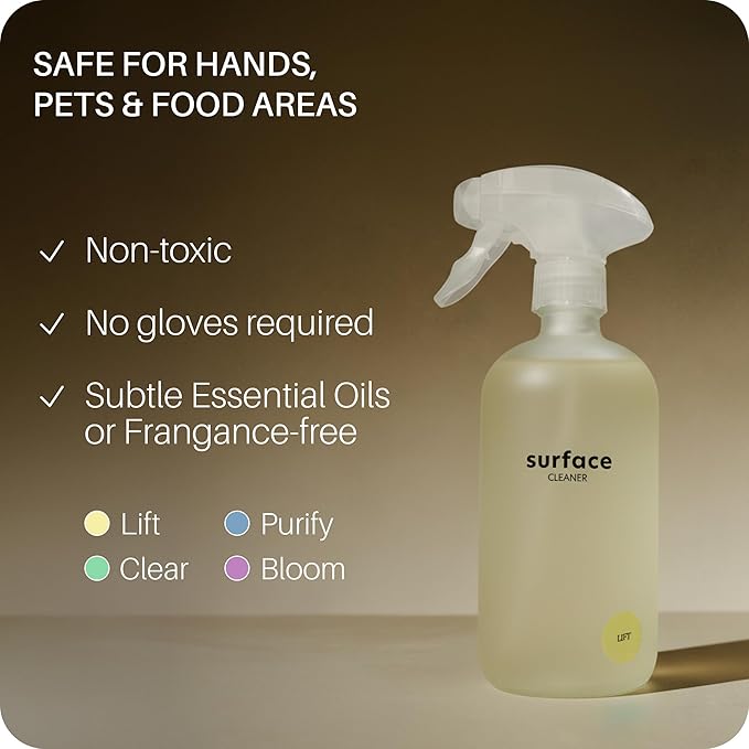 Everneat Probiotic Surface Cleaner – Cleans for Days, Refillable, Non-Toxic | Glass Spray Bottle | Rosemary, Lemongrass, Lemon EO | 1 oz Concentrate (Just Add Water)