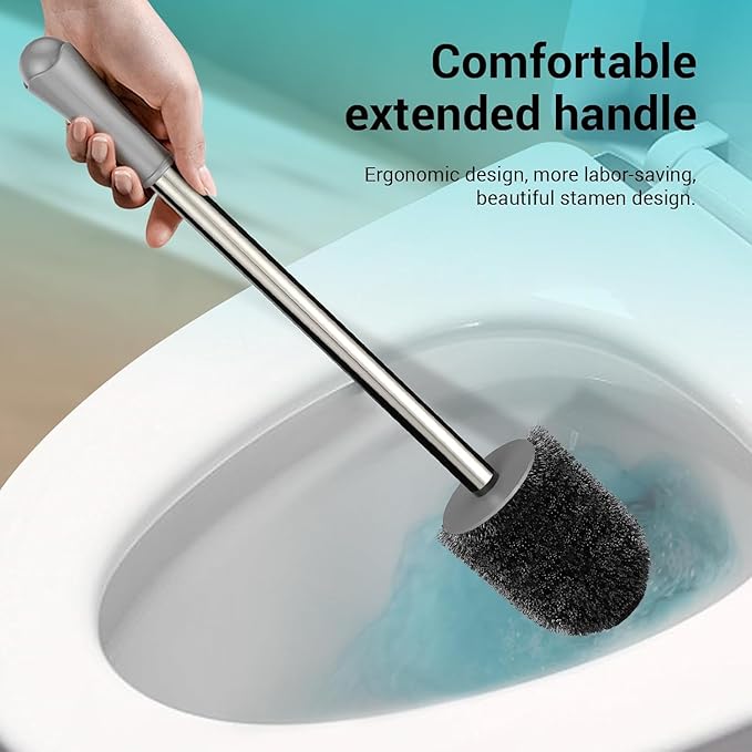 Toilet Brush and Holder, 3 Pack Compact Size Toilet Bowl Brush with Stainless Steel Handle, Space Saving for Storage, Drip-Proof, Toilet Scrubber for Cleaning Bathroom Grey