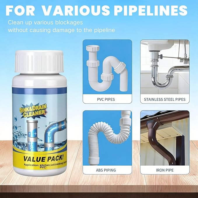 2 Pcs Sink and Drain Cleaner, Powerful Pipe Dredge Sink Cleaner Powder, Fast Foaming Drain Cleaner Pipeline Dredging Agent for Kitchen Toilet Pipeline Quick Cleaning (2) (2)