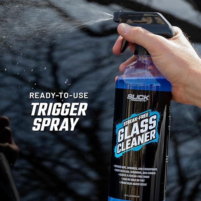 Slick Products Streak-Free Glass Cleaner – Ammonia-Free Window, Mirror, Chrome & Tint Cleaner – Removes Dirt, Smudges & Fingerprints – Ready-to-Use – 64 oz.