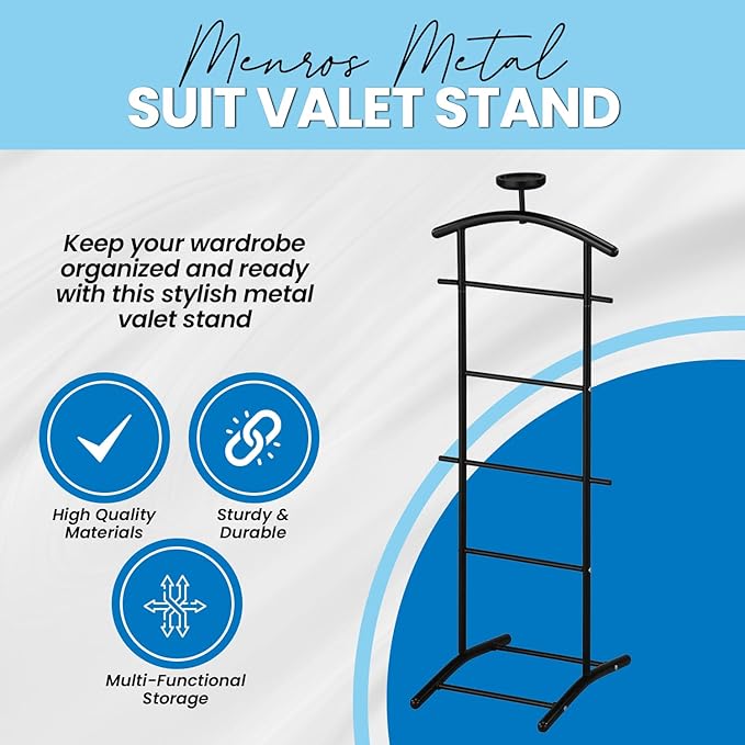 Kings Brand Furniture - Menros Metal Suit Valet Stand, Clothes Rack, Black