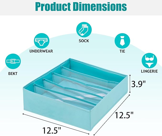 Drawer under Cabinet Clothes Organizer 5 Cell Foldable Storage Cubes Underwear Drawer Organizer Dividers Storage Boxes for Bra, Underwear（Light Green）