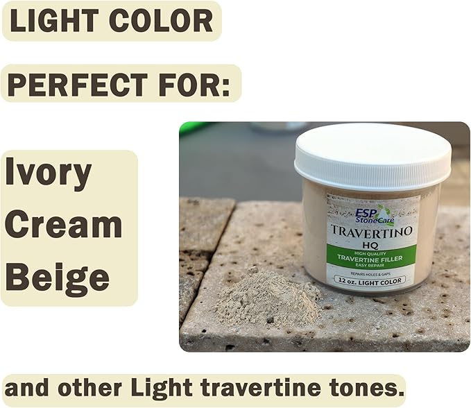 Travertino HQ Light – Professional Travertine Repair Powder for Light Stone (Ivory, Cream, Beige)