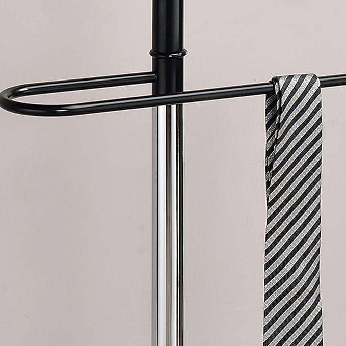 Kings Brand Furniture Luca Valet Stand – Black/Chrome Metal Freestanding Suit Rack and Clothes Organizer with Clothing Bar, Trouser/Tie Holder & Accessory Tray, Modern Design for Bedroom, Closet