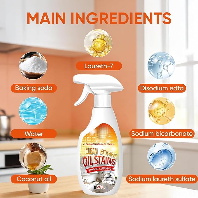 Fiell Clean Up Kitchen Oil Stains, Heavy Oil Cleaner Stain,Oil StainsClean Up Kitchen,Clean Up Kitchen Oil Stains Spray-Heavy Duty Degreaser & Foam (1pc)