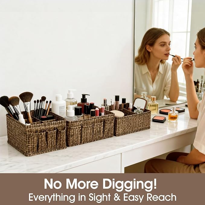 VERONLY Cosmetic Storage Bins Makeup Organizer, Adjustable Multifunction Storage Box Desk Drawer Divider for Makeup Brushes, Bathroom Countertop or Dresser, Set of 4