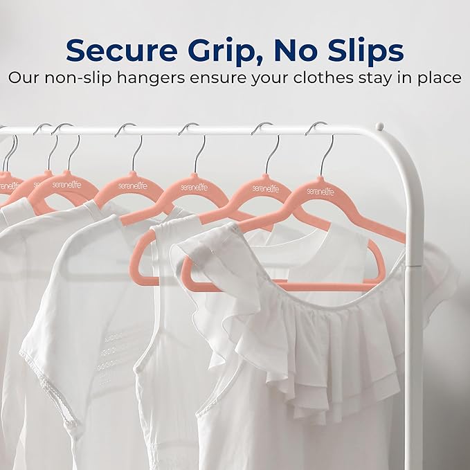 SereneLife 100 Pack Velvet Hangers - Non-Slip Felt with 360° Swivel Hook, Space-Saving, Ultra-Thin, Lightweight for Shirts, Sweaters, Hoodies, Kids Clothes & Dresses