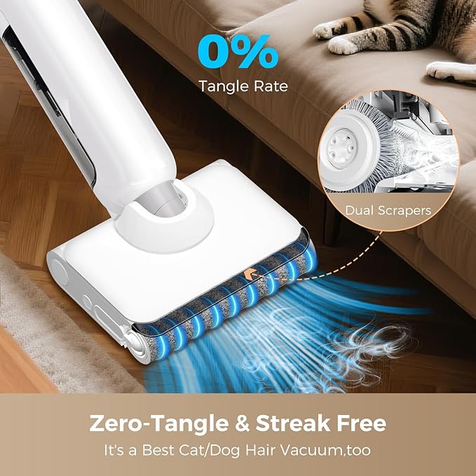 HABIUBIU Wet Dry Vacuum Cleaner, 180° Lay-Flat Cordless Vacuum Mop Combo with Edge Cleaning, All-in-One Floor Cleaner for Hard Floors, Self-Cleaning, 45mins Runtime, LED Display, Voice Prompts