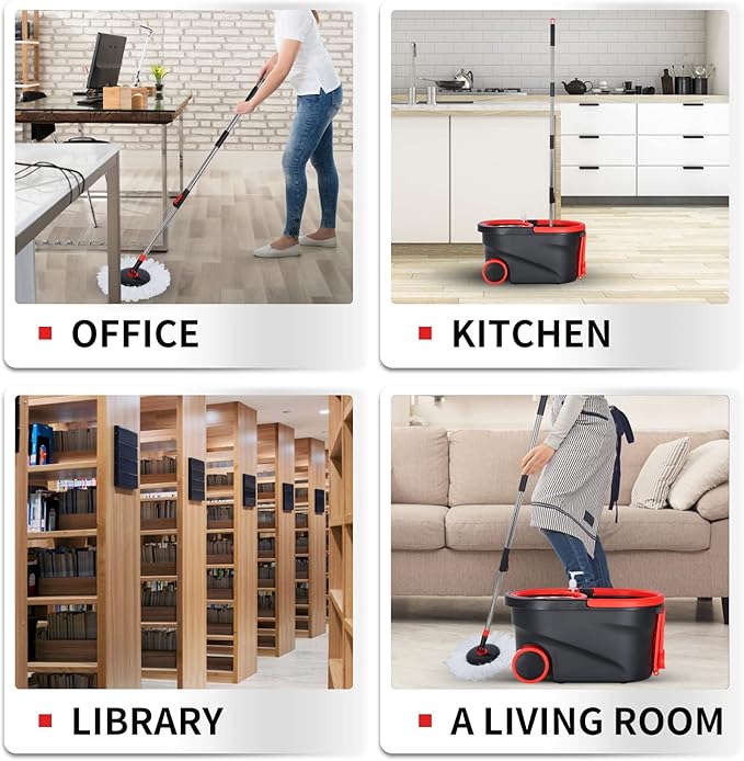 Mop and Bucket Set, 360° Spin Mop and Bucket with Wringer Set and 3 Microfiber Mop Refills, Stainless Steel 61'' Extended Handle Spinning Mop Bucket System for Floor Cleaning