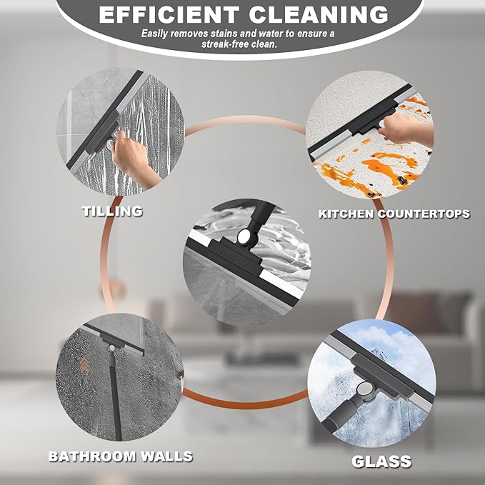 Squeegee Broom for Floor Shower Squeegee with Long Handle Rubber Wiper for Bathroom Tile Shower Glass Car Window Deck Patio Cleaning (Black)