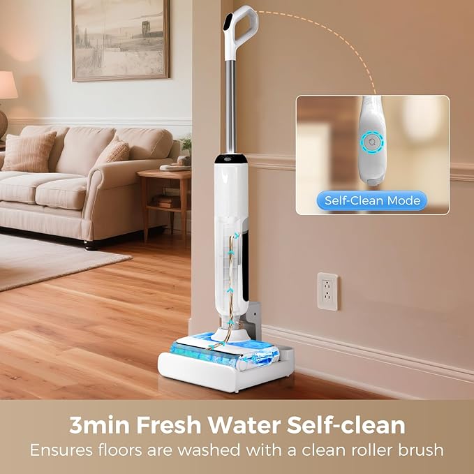 Wet Dry Vacuum Mop - Self-Cleaning Floor Washer with 180°Lie-Flat & 0 Hair Tangle, Self-Propelled Edge Cleaning, 60Min Runtime, Designed for Pet Hair, Kids' Spills & Daily Household Cleaning