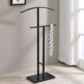 Kings Brand Furniture Dossi Modern Metal Suit Valet Stand, Clothes Rack Organizer with Jacket, Pants & Tie Holder, Space-Saving Garment Rack for Bedroom or Closet (Black)