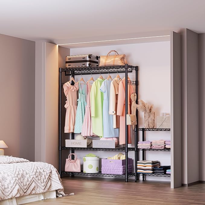 IZEUK Heavy Duty Rolling Garment Rack Wire Clothes Rack for Hanging Clothes (Dark Grey, 3 Tier with 1 Rod, 15.7" D x 45.3" W x 72.4" H)
