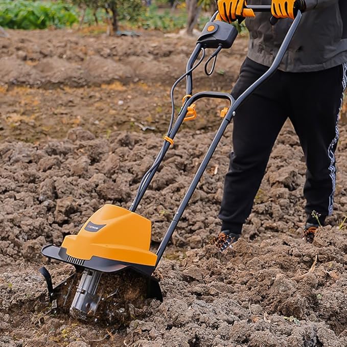 Hoteche 12-Inch Corded Electric Tiller 6.3-Amp Garden Soil Cultivator with 4 Steel Tines