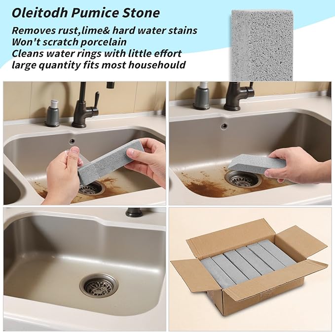 50 Pack Pumice Stones Bulk for Cleaning - Grey Pumice Scouring Pad with 2 Universal Handles, Pumice Stick Cleaner for Removing Toilet Bowl Ring, Bath, Household, Kitchen, Pool, 5.9 x 1.4 x 0.9 Inch
