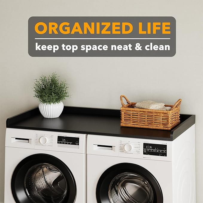 SpaceAid Washer Dryer Countertop, Laundry Wood Shelf Topper with Edge, 54" Width x 27.5" Depth Cover Guard Organizer for Washer and Dryer Laundry Hamper Counter Storage Organization (Black)