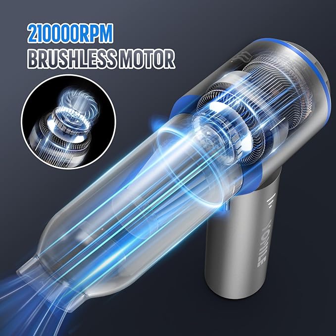 Compressed air Duster, Yomile 2 in 1 180000RPM Cordless Air Duster with Mini Car Vacuum, 9000mAh Battery Dust Blower for Keyboard Cleaner,Rechargeable Air Blower AIC Can for Office Computers