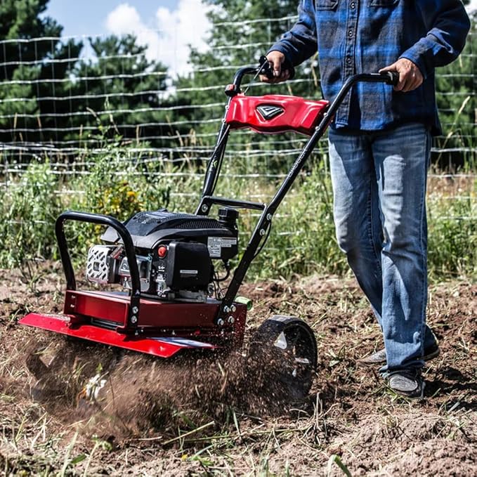 Earthquake Badger Front Tine Tiller, Powerful 160cc 4-Cycle Viper Engine, Two-Position Wheel Assembly, Adjustable Tilling Width Up to 21 Inches, Model: 41080, Red/Black