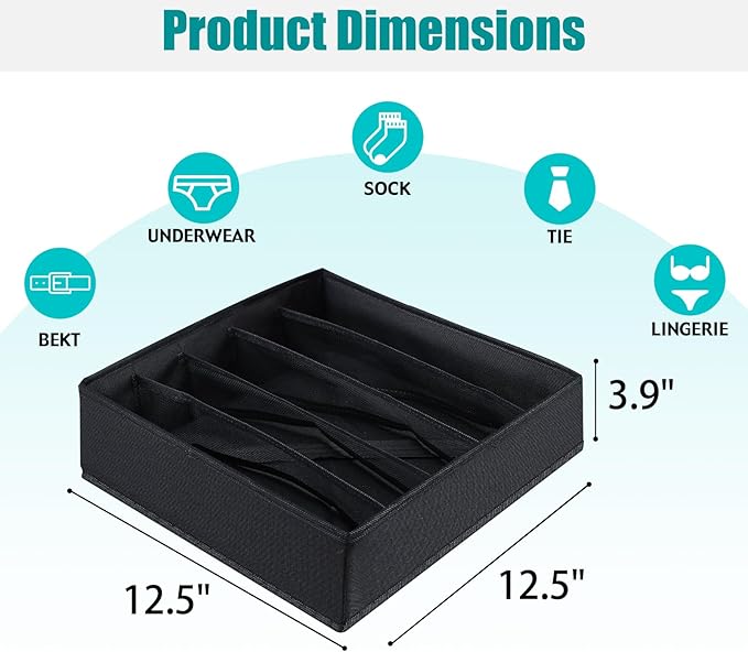 Drawer under Cabinet Clothes Organizer 5 Cell Foldable Storage Cubes Underwear Drawer Organizer Dividers Storage Boxes for Bra, Underwear（Black）