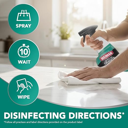 Weiman Disinfectant Granite Daily Clean & Shine - 12 fl oz (2 Pack) Safely Clean Disinfect and Shine Granite Marble Soapstone Quartz Quartzite Slate Limestone Corian Laminate Tile Countertop