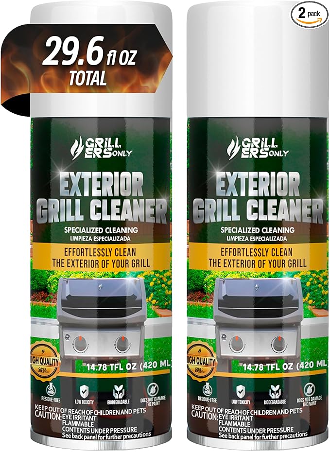 2-Pack Exterior Grill Cleaner Spray | Grill Spray & Degreaser for Outdoor Surfaces, Patio Furniture & Griddles | Anti Rust Spray for Metal Maintenance - 14.8 fl oz.