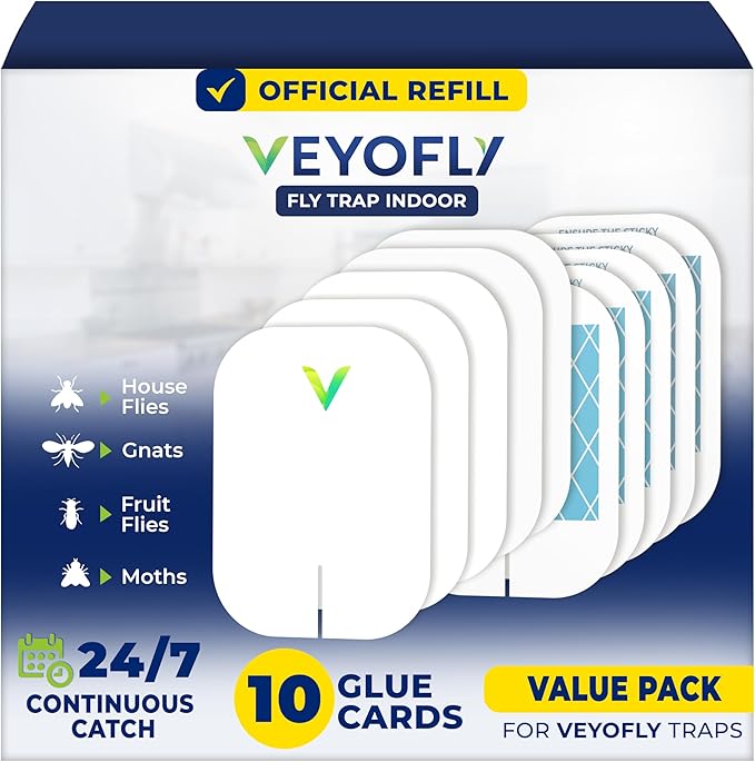 VEYOFLY Fly Trap Indoor Refill, Fruit Fly Traps for Indoors, Gnat Traps for House, Fly Catcher, Fly Trap, Plug in Catch for Fruit Flies, Moths, Gnats, Mosquito Trap (Pack of 10 Refills)