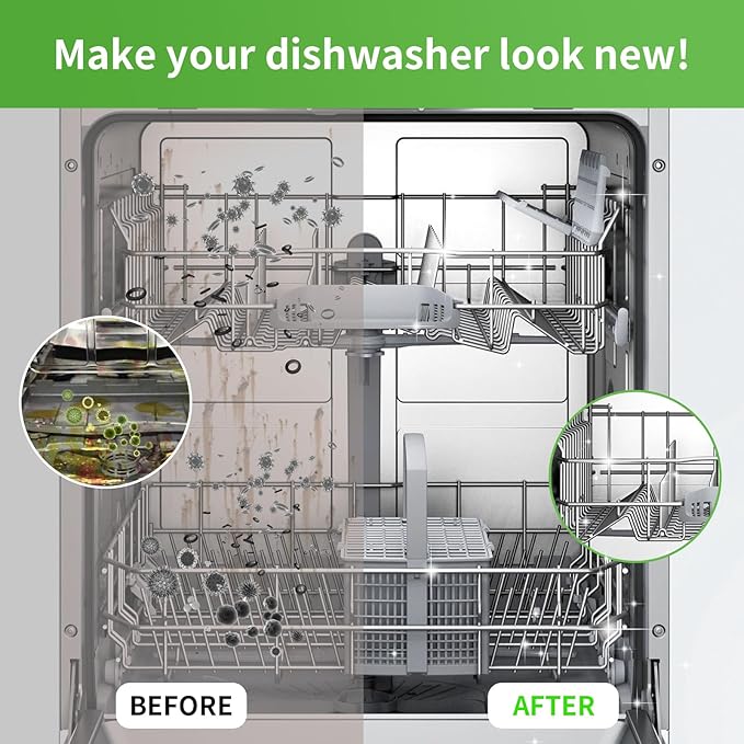 Dishwasher Cleaner and Deodorizer Tablets, Dishwasher Cleaning Tablets 24 Pack - Helps Remove Limescale & Odor, Prevents Buildup in Pipes, Safe for All Dishwashers, Lemon Scent - 12 Month Supply