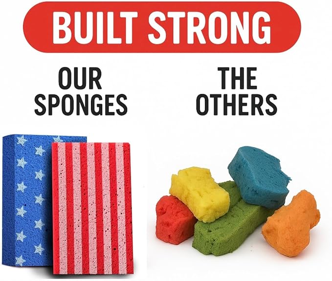 Multi-Purpose Sponges for Cleaning - USA 2 Pack, Large Sponges for Car Washing, Tile & Grout, All Purpose Cleaning