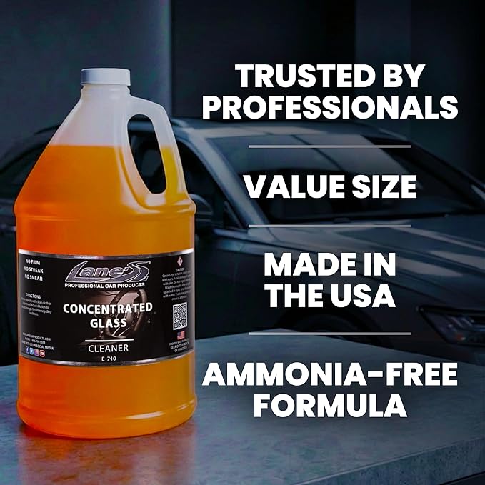 LANE'S Concentrated Auto Glass Cleaner | Tint-Safe Car Windshield, Window Cleaner | Removes Automotive Smoke Film, Fingerprints, & Smudges | Streak-Free, Safe for All Glasses | 128oz