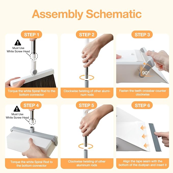 Broom with Dustpan Combo Set,UOEOS One-Sweep Clean,Pet Hair Removal Broom with Self-Cleaning Double-Layer Teeth,High Density Broom and Windproof Dustpan for Indoor&Outdoor