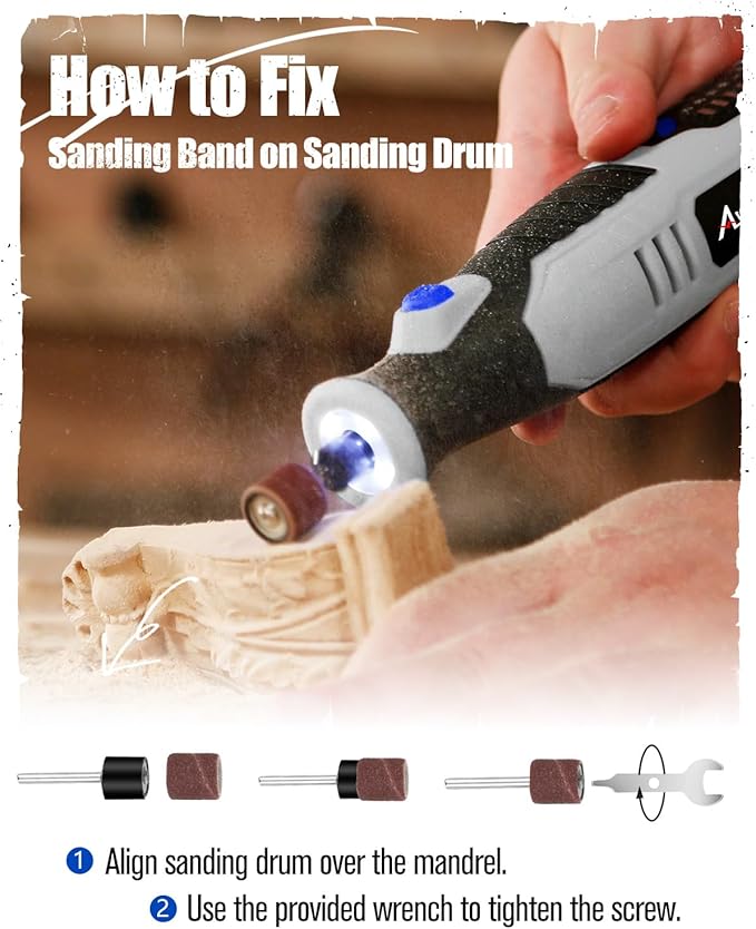 AVID POWER Cordless Rotary Tool 2.0 Ah 8V Rechargeable Rotary Tool, 4 Front LED Lights, 5 Speeds, 60 Pcs Rotary Accessories with Bag for Carving, Engraving, Sandng, Polishing and Cutting - Grey