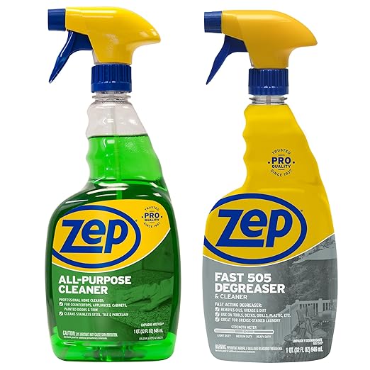 Zep All-Purpose Cleaner 32 oz (1 Unit) and Zep Fast 505 Cleaner & Degreaser 32 oz (1 Unit) – Indoor Surface Cleaner and Heavy-Duty Degreaser for Home and Workshop