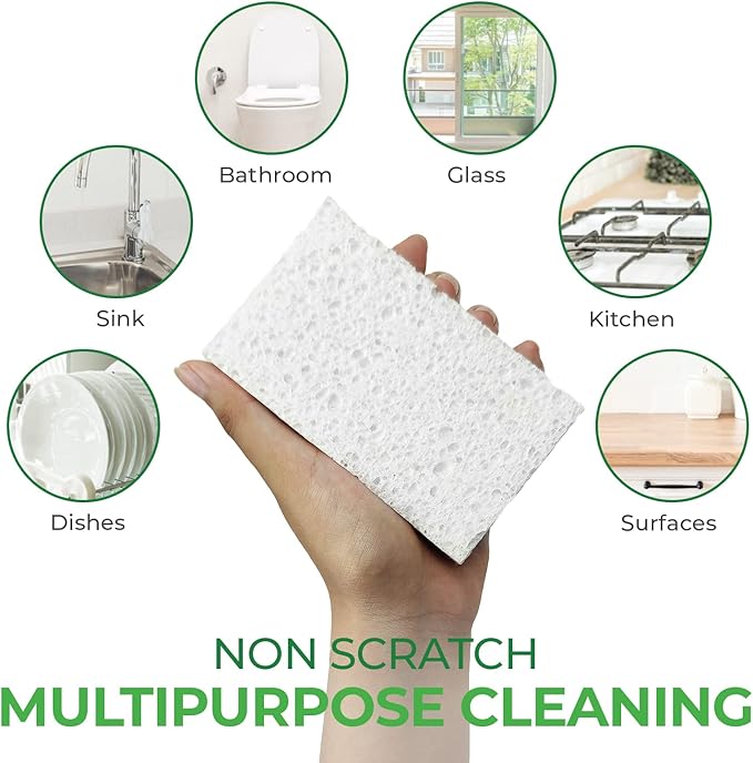 Compressed Cellulose Sponges - 16 Pack Natural Pop Up Dish Sponge for Kitchen - Compostable Plant-Based Cleaning Sponges Bulk – Non Scratch Natural Sponge for Dishes & Household Cleaning