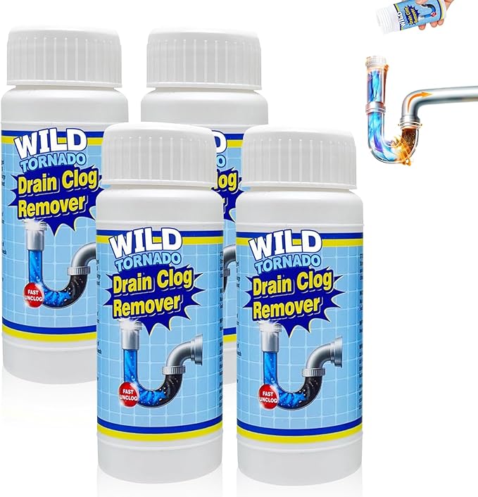 Wild Tornado Pipe Dredge, Fast Foaming Drain Clog Remover for Sink & Kitchen (4pcs)