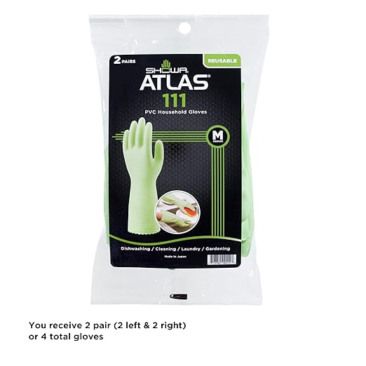 SHOWA 111 Skin-Friendly Dishwashing Gloves, Latex-Free PVC, Reusable Housekeeping Gloves with Cotton Liner, Non-Slip Grip for Kitchen & Gardening, Made in Japan, Medium, 2-Pairs