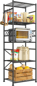DurayLoly 5-Tier Storage Shelves,Sturdy Metal Shelving Unit with Hooks,Wobble-Free Storage Rack with Leveling Feet,Slim Standing Shelf Organizer for Garage Kitchen Pantry,17.7”W×11.8”D ×58.3”H,Black