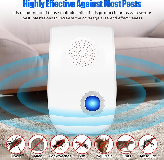 Ultrasonic Pest Repeller, 8 Pack Rodent Repellent Plug in Mice Repellent Indoor, Pest Defense Plug in Device, Bye Critter Sonic Pest Control for Mice Rat Roach Cockroach Spider Bug Insect