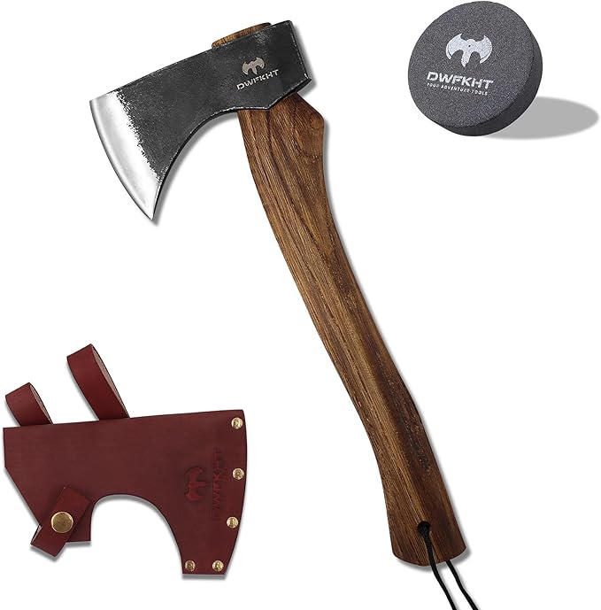 15.7" Hatchet, Camping Hatchet, Hand-Forged Axe with Sheath for Wood Chopping, Splitting, and Carving, Bushcraft Axe with Beech Handle for Outdoor Survival and Garden Work