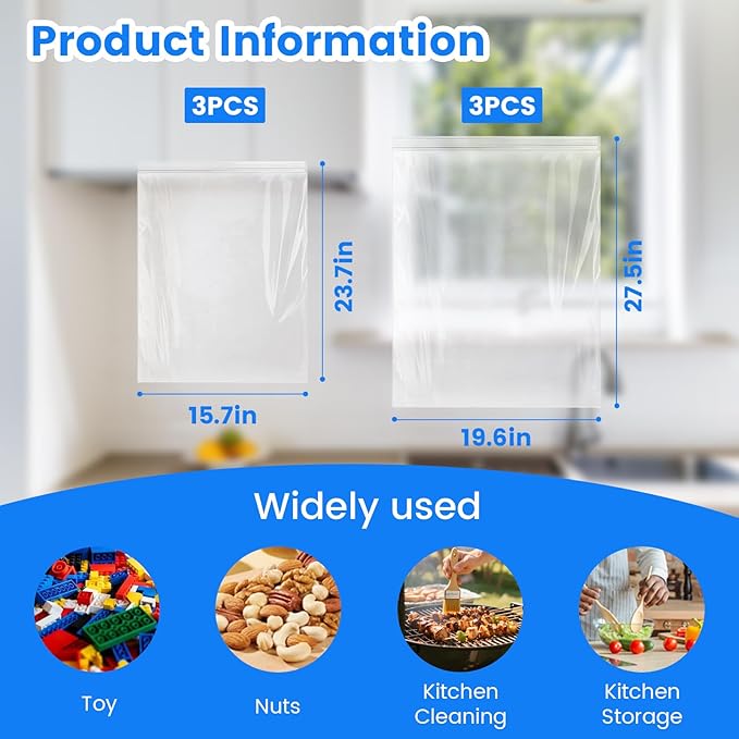 6-Pack Heavy Duty Oven Rack Cleaning Bags, Reusable No-Scrub Soaking Bags for Grill Grates & BBQ Racks, Leak-Resistant PE Material