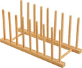 HBlife Heighten and Widen Bamboo Dish Dying Rack Pot Lid Plate Organizer Holder for Cabinet, Cutting Board Stand Drainer Storage Plate Rack for Dish, Pot Lid, Bowl, Cup, Cutting Board and Books