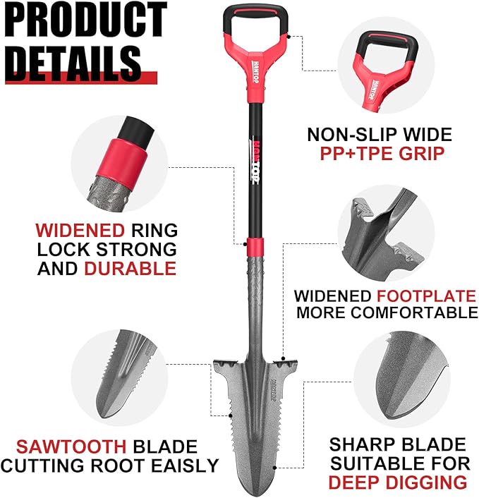 Drain Spade Root Saw Spades Digging Garden Shovel with Fiberglass Handle for Digging, Trenching, Transplanting,45.3 Inches
