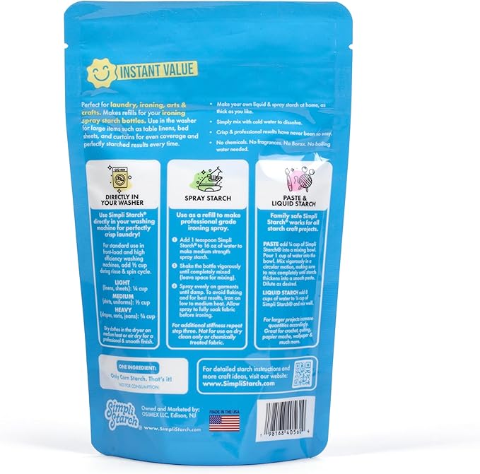 Dissolvable Liquid Starch Powder Mix. Makes 128 Oz Liquid Starch. Perfect For Stiffening Fabric, Removing Wrinkles, Laundry & Ironing. Ideal for Arts and Crafts, Paper Mâché, Playdough (1 Pack)