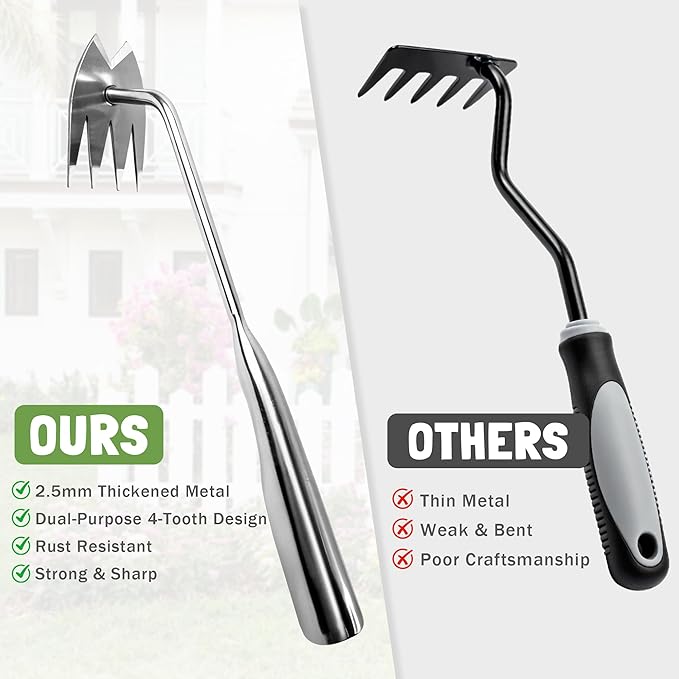 Weed Puller Tool, 4 Teeth Stainless Steel Manual Weeder, Portable Weed Remover Pulling Tool for Cracks Vegetables Garden Backyard Farm Planting & Weeding