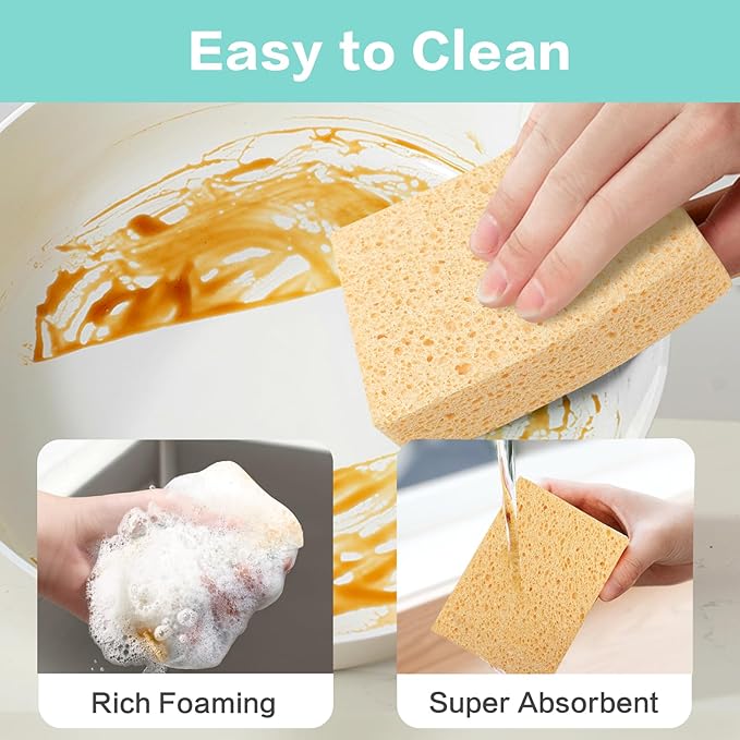 Extra Large Dish Sponges Kitchen for Cleaning, Natural Cellulose Sponges Reusable and Biodegradable, Non Scratch Sponge for Cleaning Household Use (2-Pack)