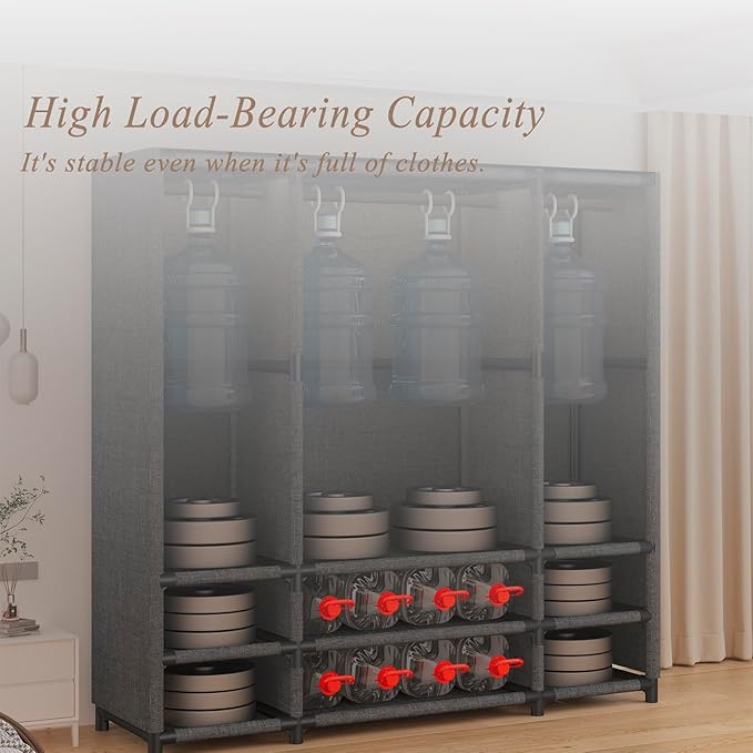 Portable Closet,Portable Closets for Hanging Clothes,Japanese Style Wardrobe Clothing Rack with 2 Drawers,1 Hanging Rods and 2 Storage Shelves,27.5" L x 17.7" W x 65.1" H,Black