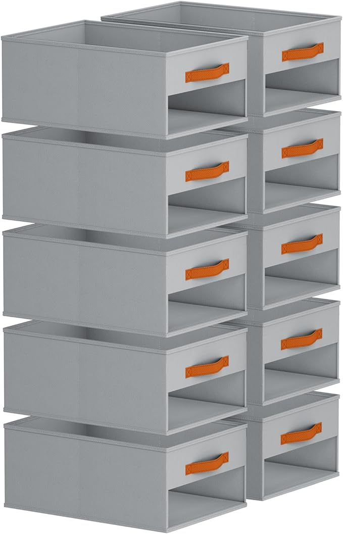Homsorout Drawer Organizers and Storage - 10 Pack Foldable Pants Organizer with Clear Window & Handles, Fabric Closet Organizer for Clothes, Jeans, Sweaters, Towels, T-shirt, Scarf (Grey)