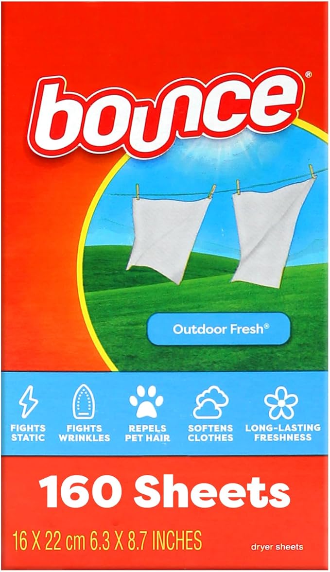 Bounce Dryer Sheets Laundry Fabric Softener Fresh Scent - Long Lasting Fresh Dry Cleaning Sheets for Tumble Dryer - Helps Reduce Wrinkles and Soften Fabrics, Repel Lint and Hair (160 Count)