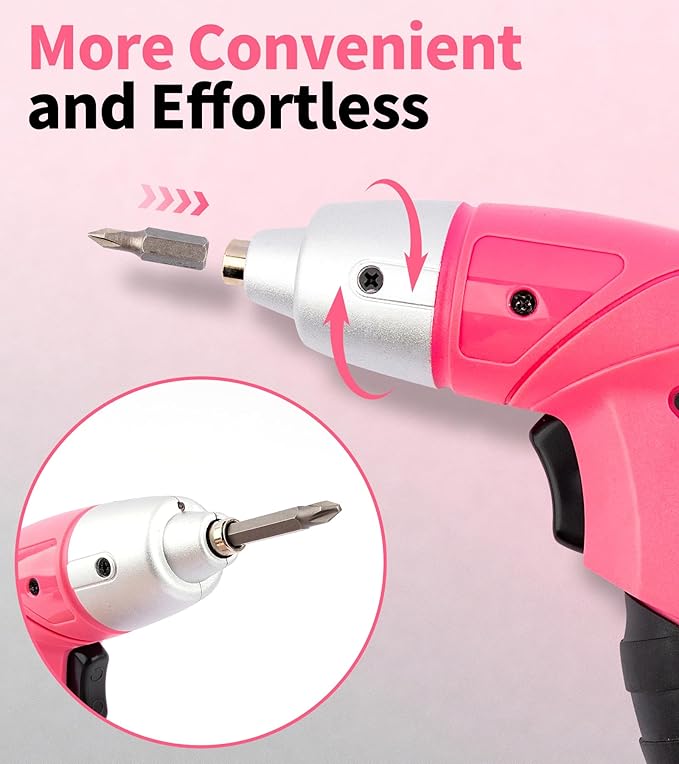 Electric Screwdriver 58pc Tool Set, Cordless & Rechargeable 3.6V Small Power Screwdriver Home Tool Kit Set with Compact Hand Box, Pink