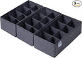 Qozary 3 Pack Sock Underwear Drawer Organizer Dividers, Non-Woven Fabric Collapsible Cabinet Closet Storage Boxes for Clothes, Socks, Lingerie, Underwear, Tie, Belt, Baby, Bedroom (Gray, 8 Cells)