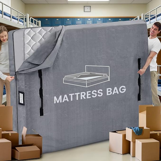 Mattress Bags for Moving and Storage, BETU Waterproof Mattress Protector Twin XL Mattress Cover for College Dorm Essential with 8 Heavy Duty Handles and Zipper Thick Moving Supplies (82x42x13.5 Grey)